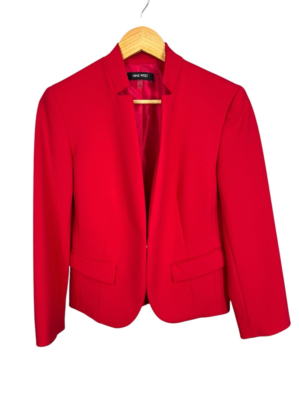 Nine West Red Open Front Blazer Jacket Inverted Notch Collar Size 4